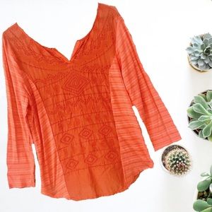 Lucky Brand Notched Keyhole Embroidered Shirt